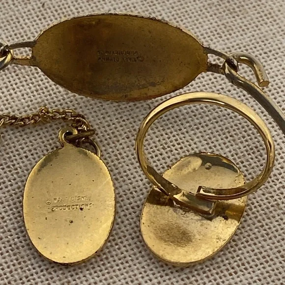 Vintage Disney Mickey Mouse Jewelry Set Gold 1970s ring bracelet necklace 70s - Picture 3 of 16